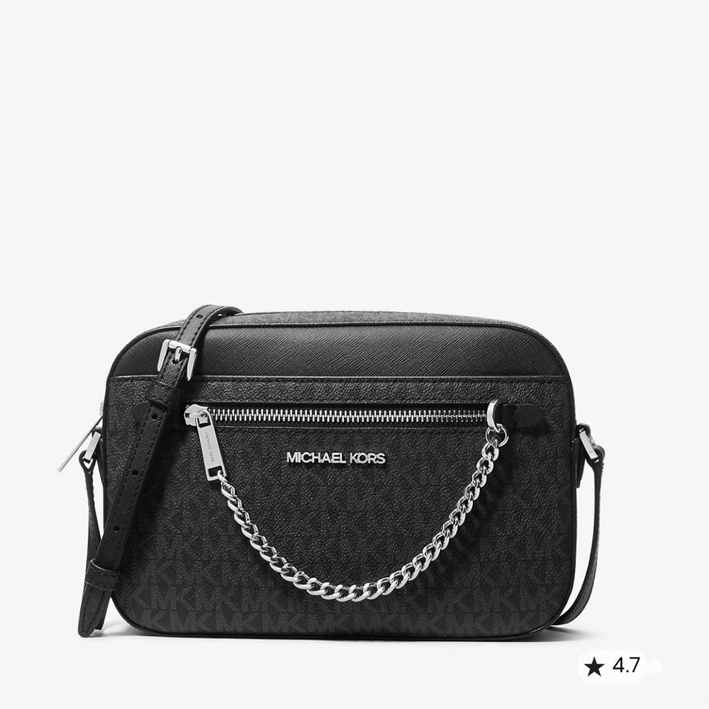 Michael Kors Black Logo-Print Crossbody with Chain Accent